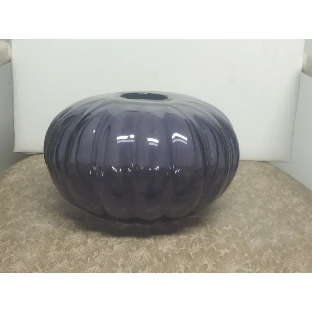 Gunnel Sahlin Vase Ikea Large glass Purple flash paint 1990s Pumpkin shaped 9.5